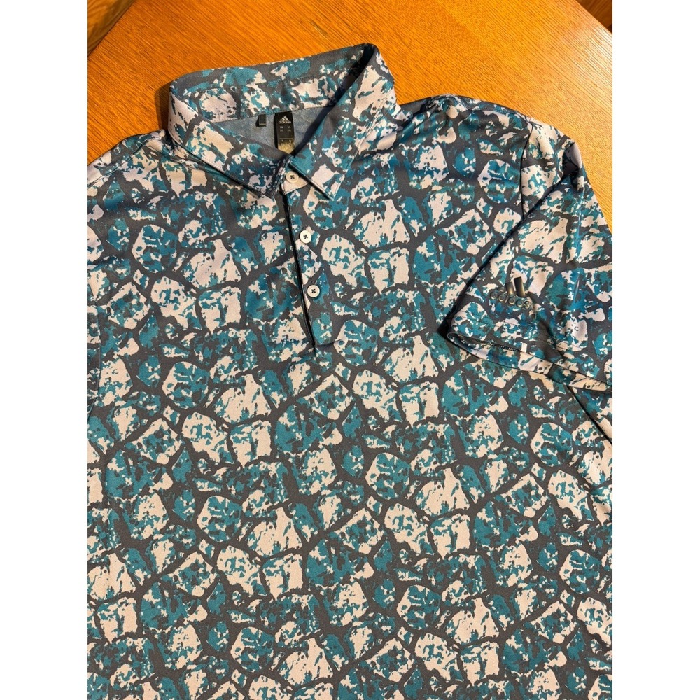 Adidas Golf Polo Shirt 2XL Blue‎ Gray Camo Print Performance Stretch Mens